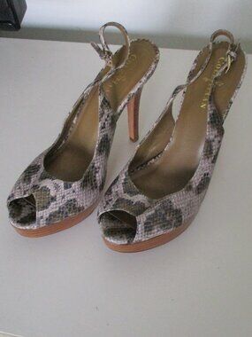 Cole Haan Womens Snakeskin Slingback 1" Platform 4" Open Toe Heel - Size 8.5M